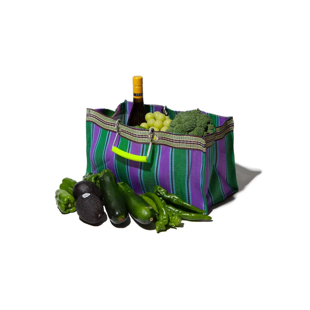 RECYCLED PLASTIC STRIPE BAG WIDE / Green + Purple x Puebco - Third Drawer Down
