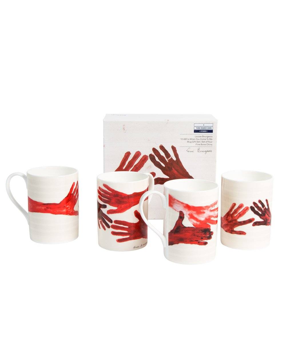 10am is When You Come to Me (Red Hands) Mugs - Set of 4 x Louise Bourgeois - Third Drawer Down