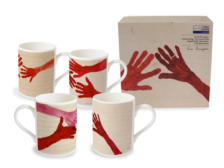 10am is When You Come to Me (Red Hands) Mugs - Set of 4 x Louise Bourgeois - Third Drawer Down