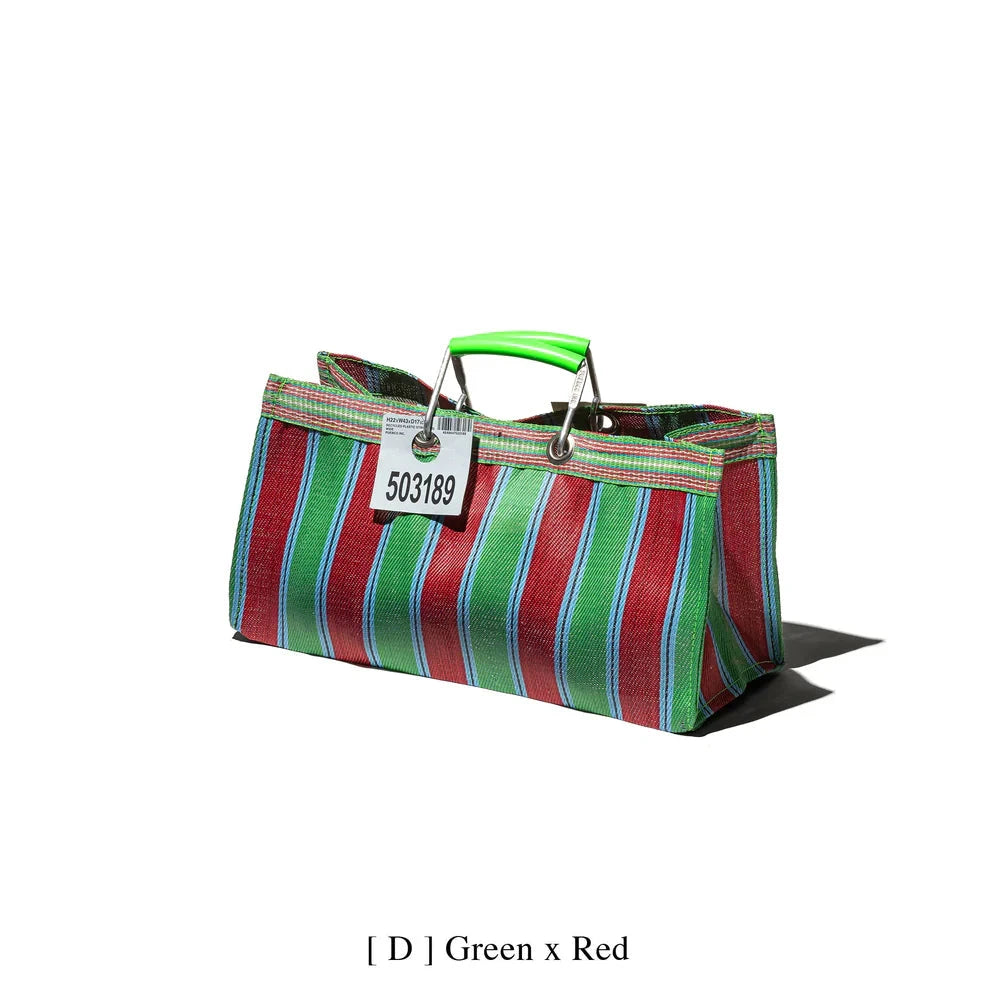 RECYCLED PLASTIC STRIPE BAG WIDE / Green + Red x Puebco - Third Drawer Down
