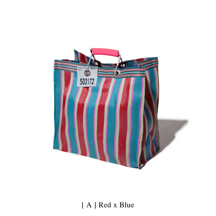 RECYCLED PLASTIC STRIPE BAG / Square - Red x Blue x Puebco - Third Drawer Down