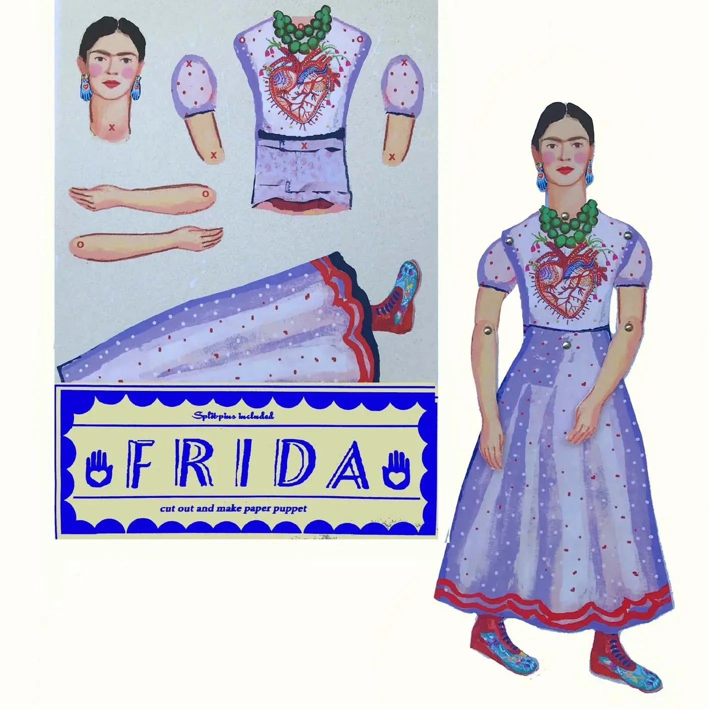 Frida Kahlo cut and make puppet Paper Wini-Tapp 