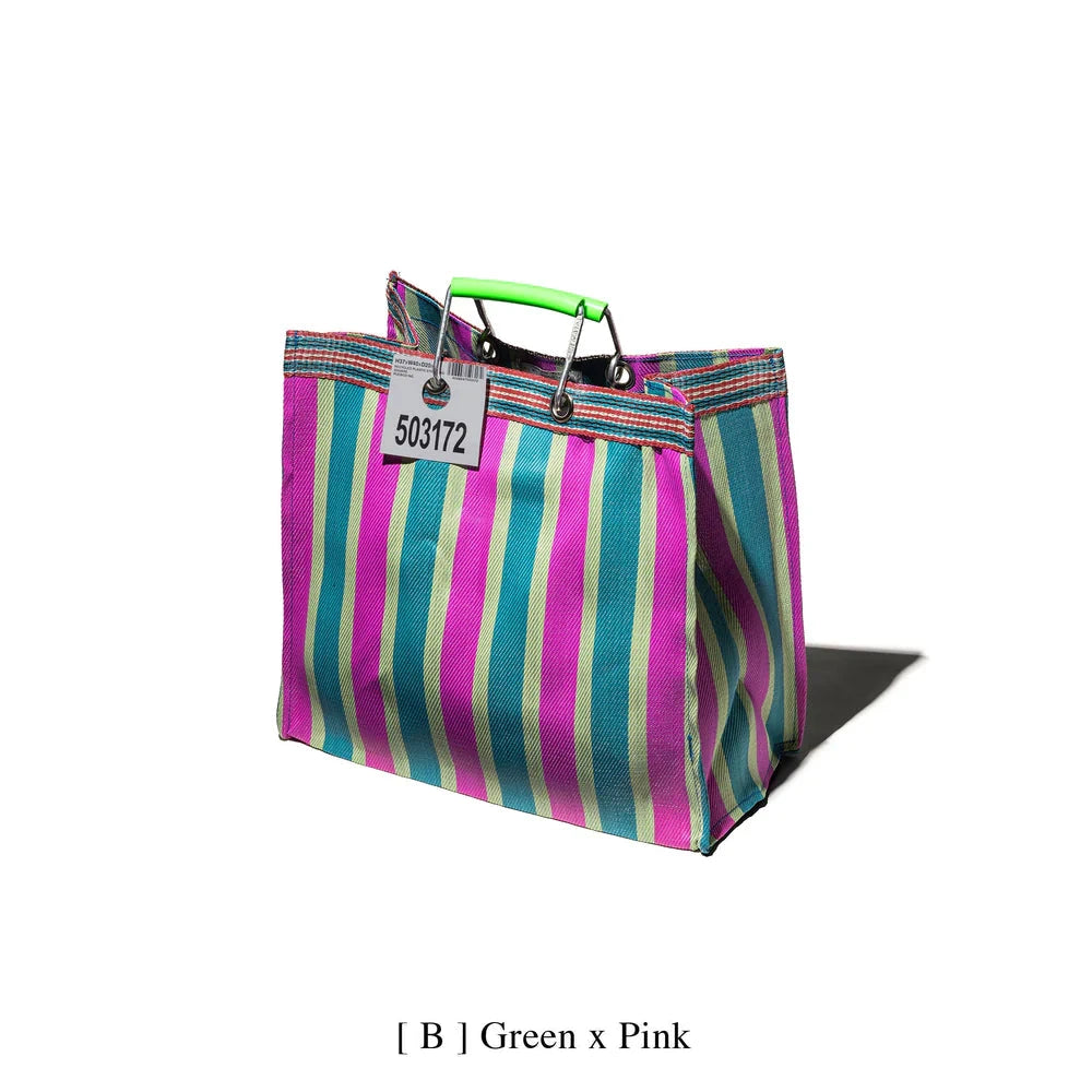 RECYCLED PLASTIC STRIPE BAG / Square - Green x Pink x Puebco - Third Drawer Down