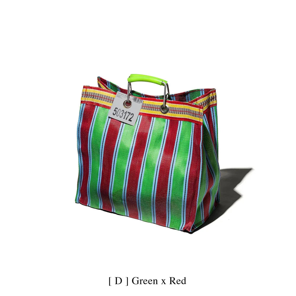 RECYCLED PLASTIC STRIPE BAG / Square - Green x Red x Puebco - Third Drawer Down
