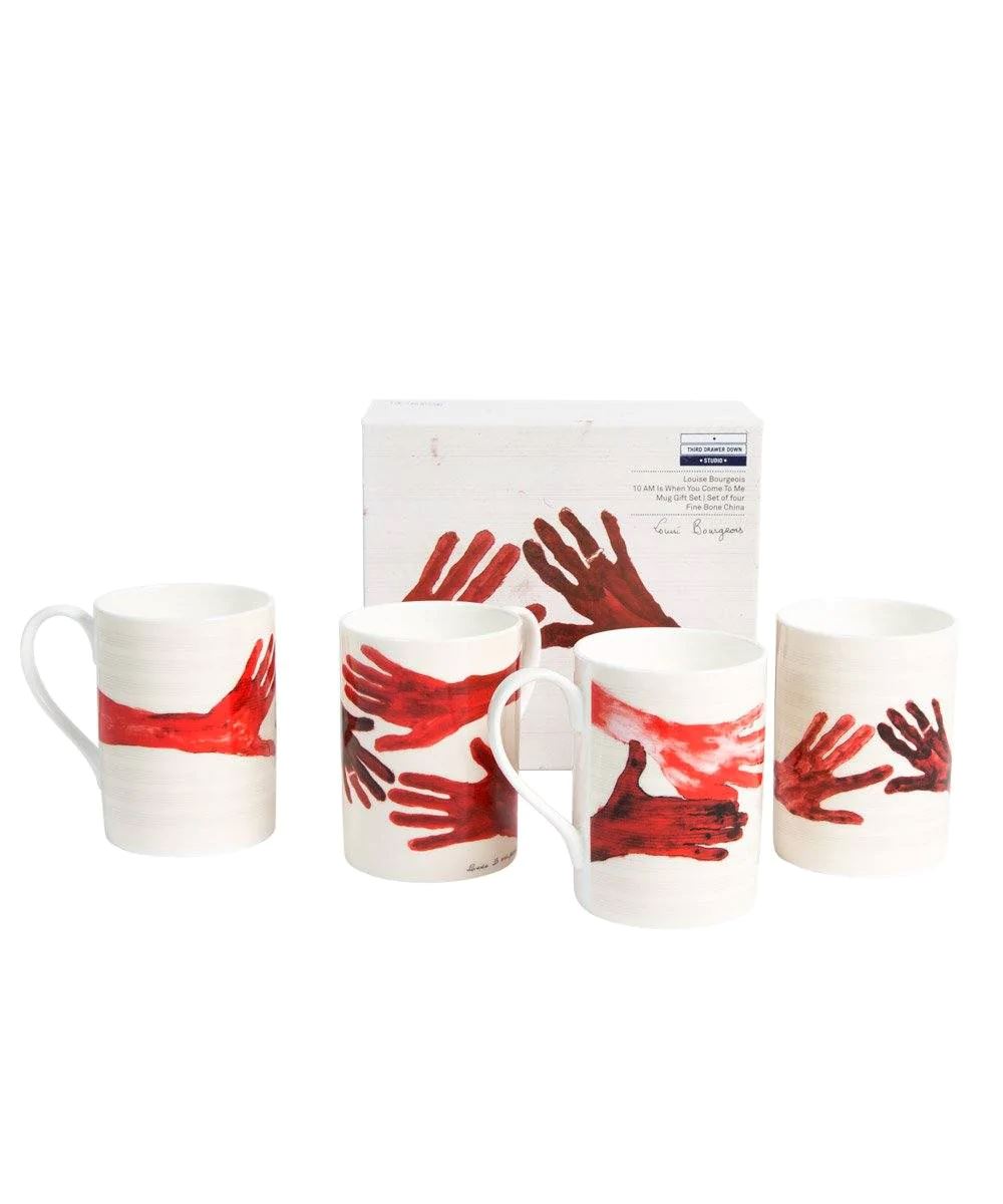 10am is When You Come to Me (Red Hands) Mugs - Set of 4 x Louise Bourgeois - Third Drawer Down
